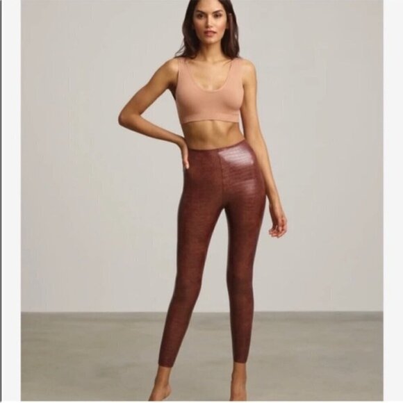 COMMANDO brown XS Croc-effect high-rise faux-leather leggings slimming - Picture 3 of 16